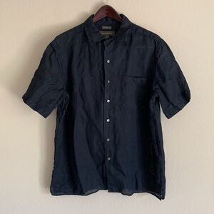 Banana Republic 100% Linen Shirt Black Short Sleeve Irish Linen Button Up Large